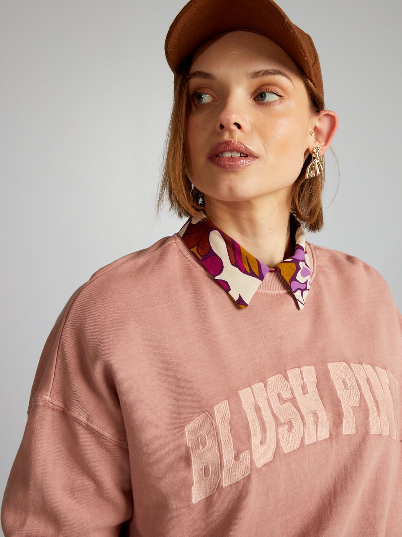 Sweatshirt em moletão efeito desbotado ROSA - Kiabi