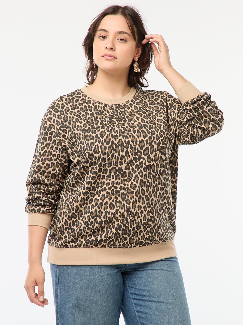Sweatshirt em moletão estampada Bege - Kiabi