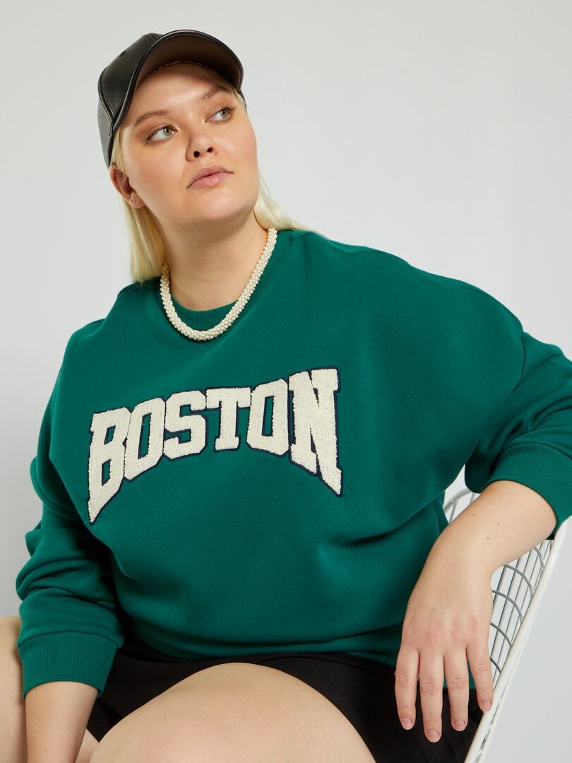 Sweatshirt em moletão estampada 'Boston' VERDE - Kiabi
