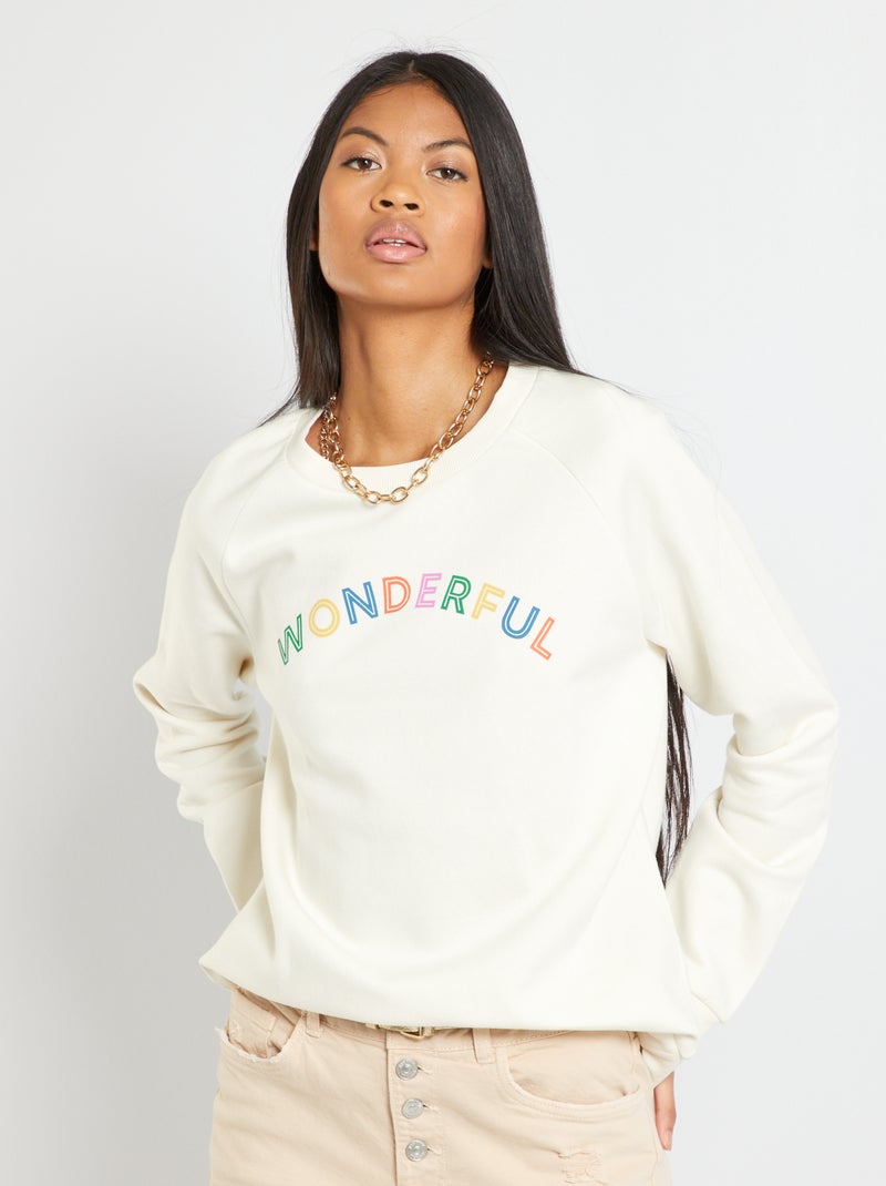 Sweatshirt em moletão estampada BRANCO - Kiabi