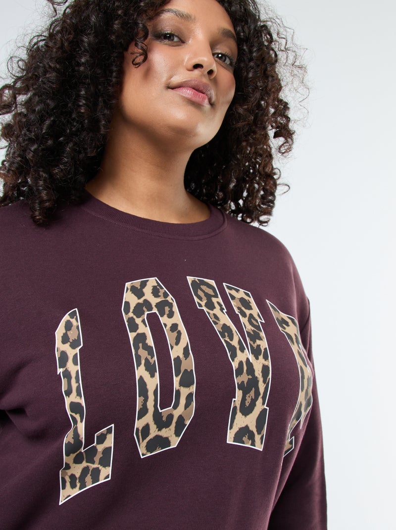 Sweatshirt em moletão estampada Castanho - Kiabi