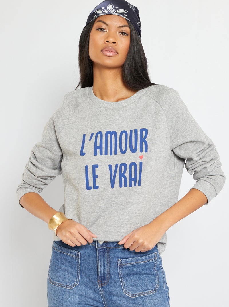 Sweatshirt em moletão estampada CINZA - Kiabi