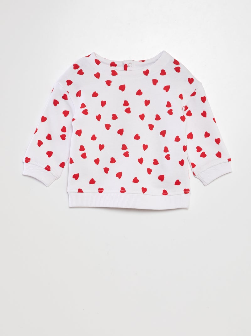 Sweatshirt em moletão estampada com corações BRANCO - Kiabi