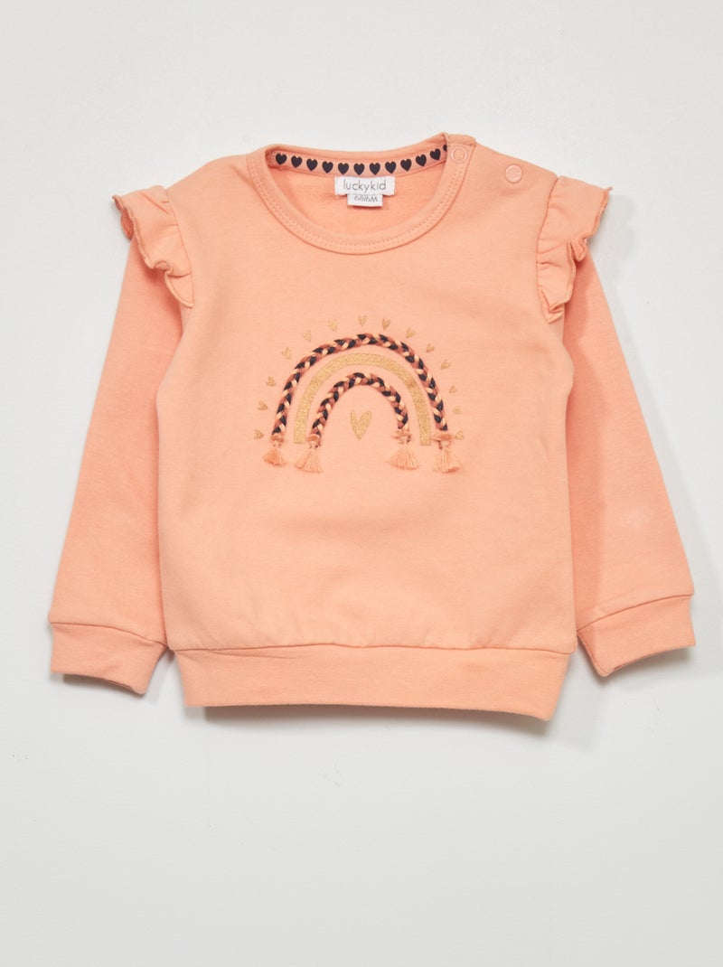 Sweatshirt em moletão estampada com folhos nos ombros ROSA - Kiabi