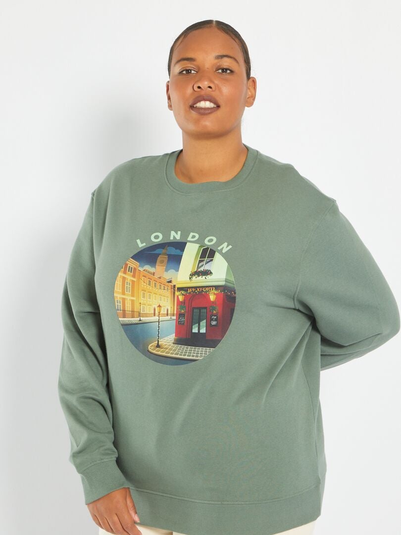 Sweatshirt em moletão estampada 'Londres' CINZA - Kiabi