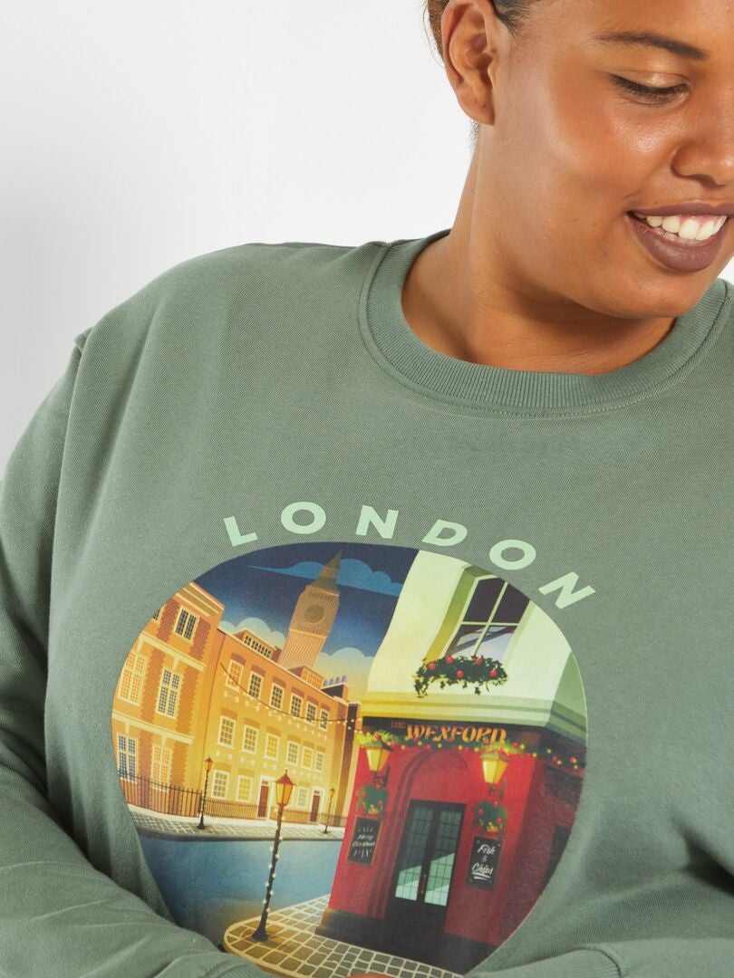 Sweatshirt em moletão estampada 'Londres' CINZA - Kiabi