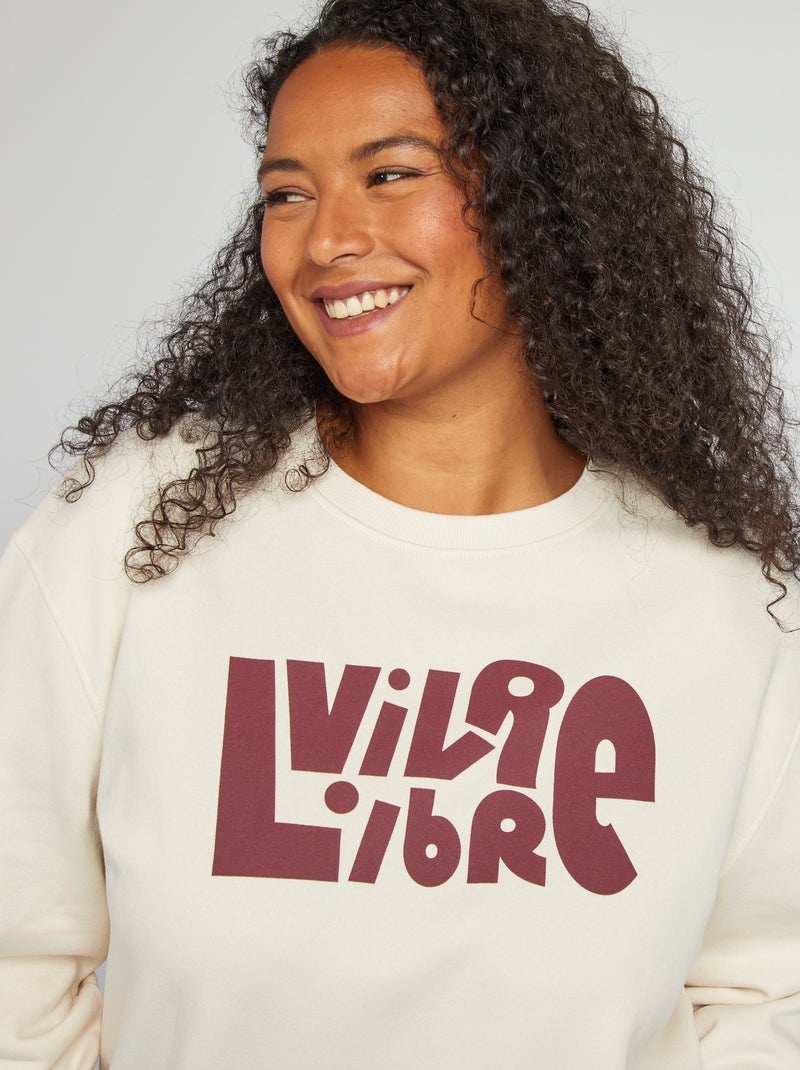 Sweatshirt em moletão estampado BEGE - Kiabi