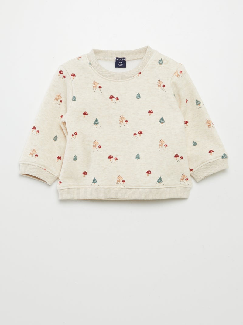 Sweatshirt em moletão estampado BEGE - Kiabi
