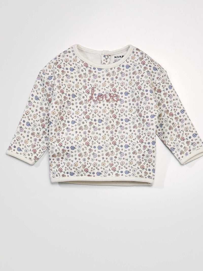 Sweatshirt em moletão estampado BRANCO - Kiabi