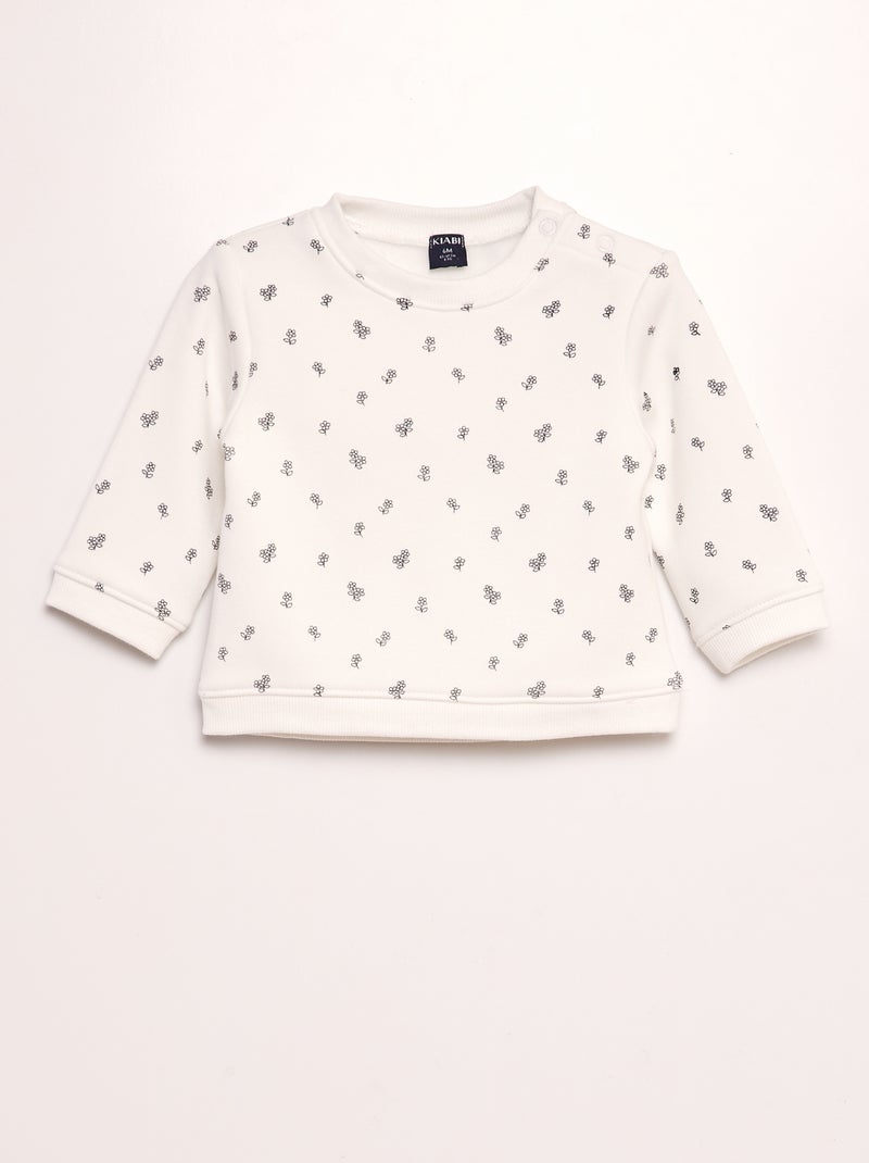 Sweatshirt em moletão estampado BRANCO - Kiabi