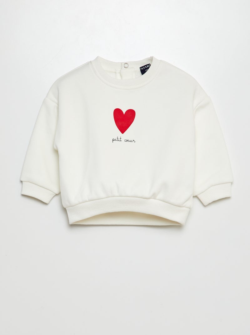 Sweatshirt em moletão estampado BRANCO - Kiabi