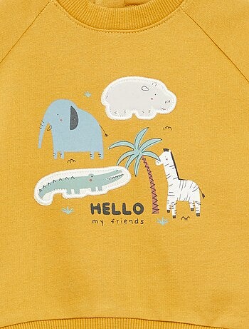 Sweatshirt em moletão estampado com abertura por molas de pressão