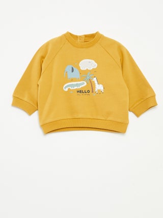 Sweatshirt em moletão estampado com abertura por molas de pressão