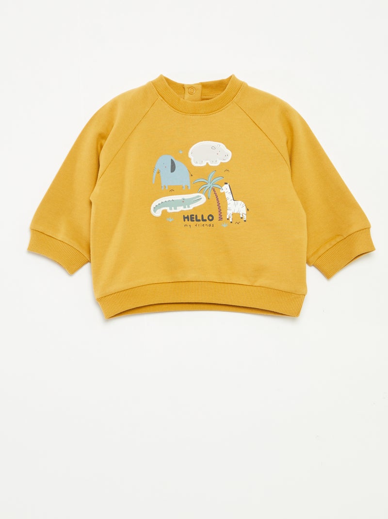 Sweatshirt em moletão estampado com abertura por molas de pressão Amarelo - Kiabi