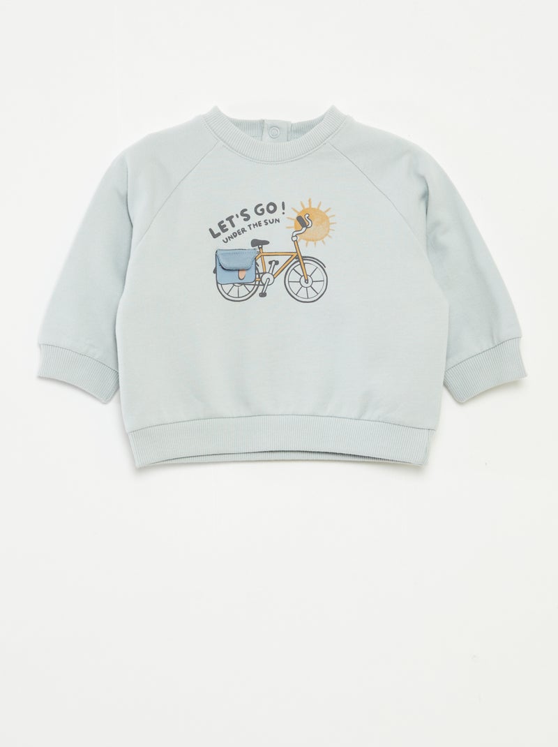 Sweatshirt em moletão estampado com abertura por molas de pressão Azul - Kiabi