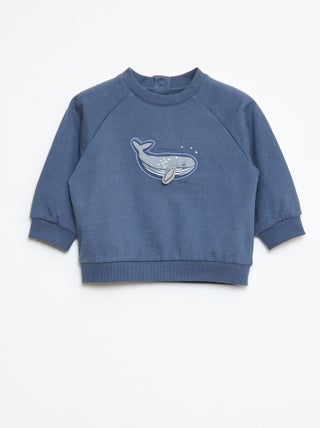 Sweatshirt em moletão estampado com abertura por molas de pressão