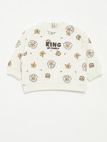 Sweatshirt em moletão estampado com abertura por molas de pressão