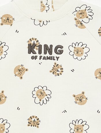 Sweatshirt em moletão estampado com abertura por molas de pressão