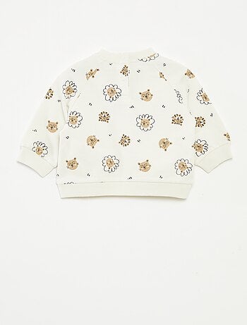 Sweatshirt em moletão estampado com abertura por molas de pressão