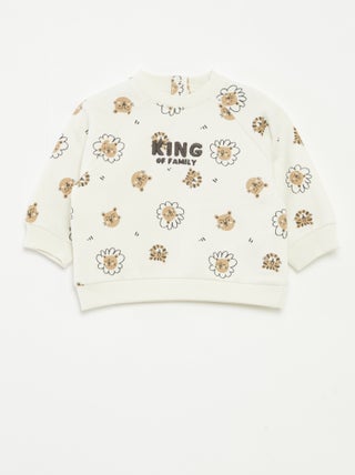 Sweatshirt em moletão estampado com abertura por molas de pressão