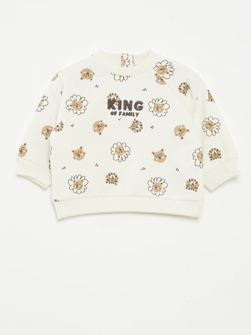 Sweatshirt em moletão estampado com abertura por molas de pressão Branco - Kiabi