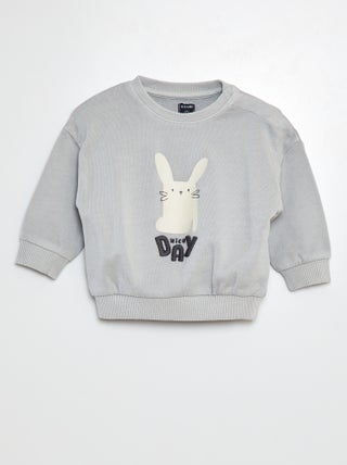 Sweatshirt em moletão estampado frente/verso