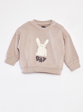 Sweatshirt em moletão estampado frente/verso