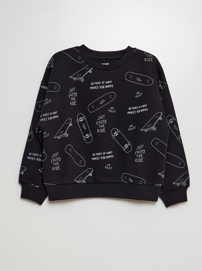Sweatshirt em moletão estampado 'skater' Preto - Kiabi