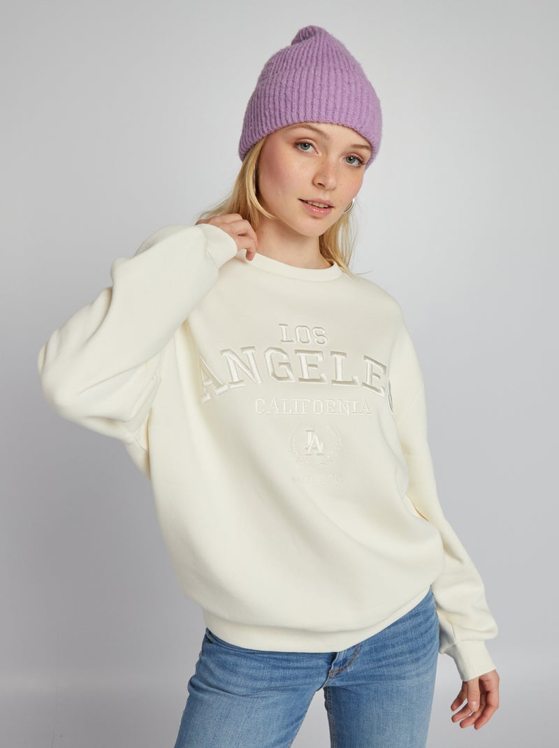 Sweatshirt em moletão estilo campus BRANCO - Kiabi