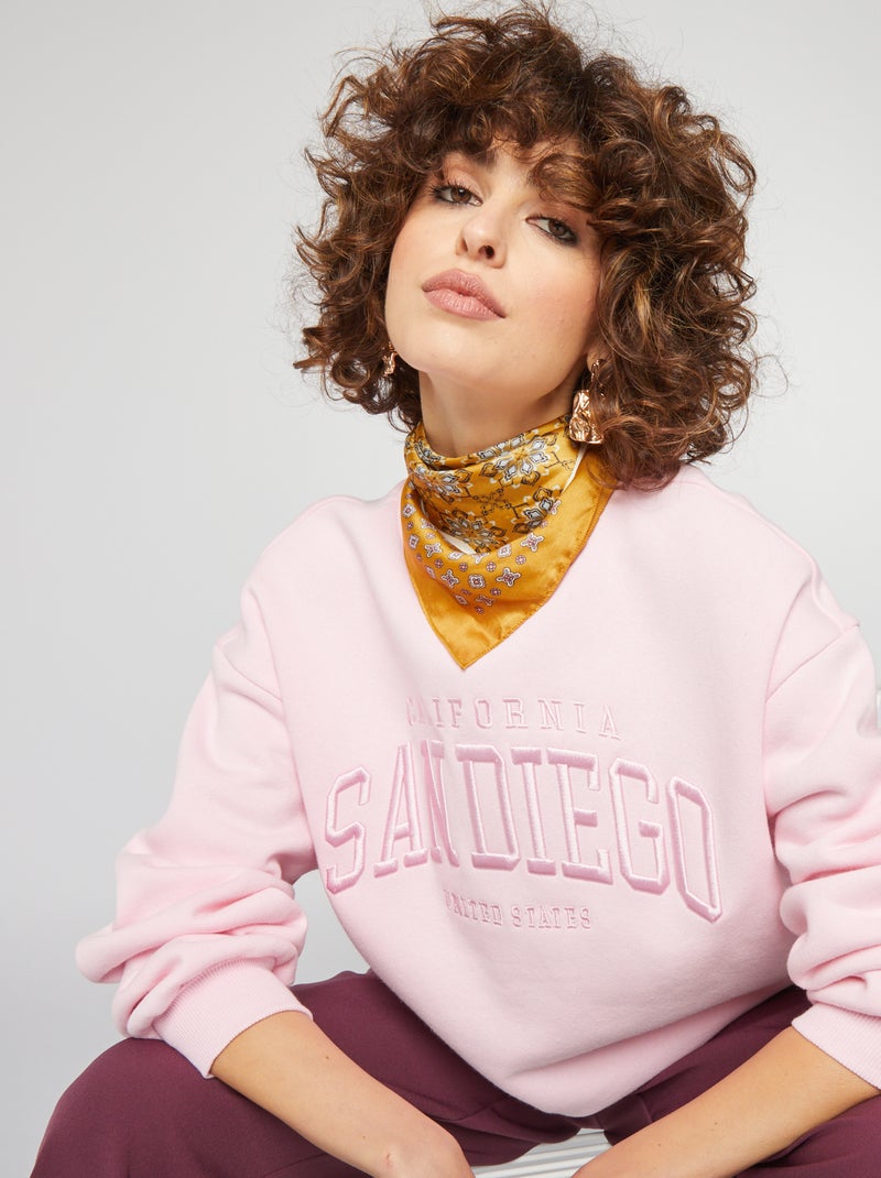 Sweatshirt em moletão estilo campus ROSA - Kiabi