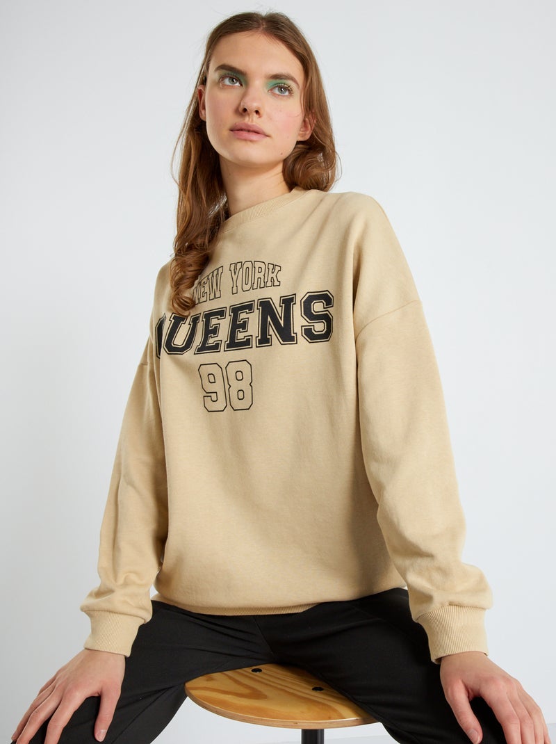 Sweatshirt em moletão estilo EUA BEGE - Kiabi