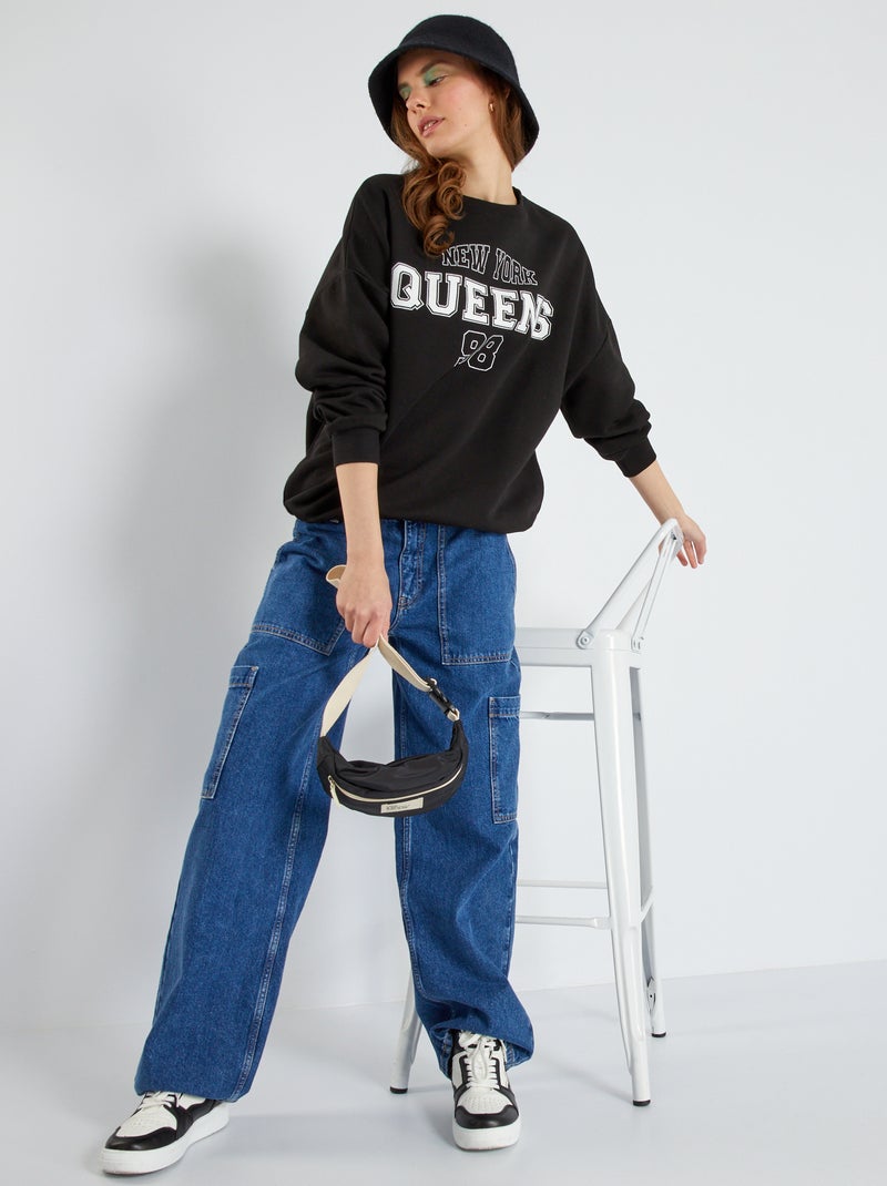 Sweatshirt em moletão estilo EUA Preto - Kiabi