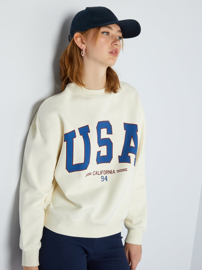 Sweatshirt em moletão estilo universidade americana BEGE - Kiabi