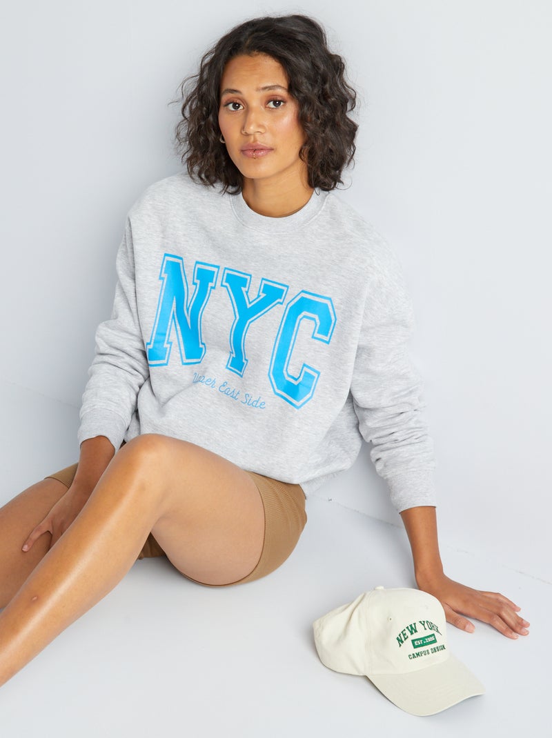 Sweatshirt em moletão estilo universidade americana CINZA - Kiabi
