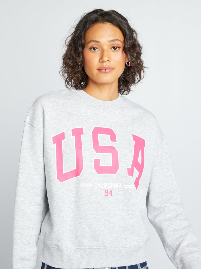 Sweatshirt em moletão estilo universidade americana CINZA - Kiabi