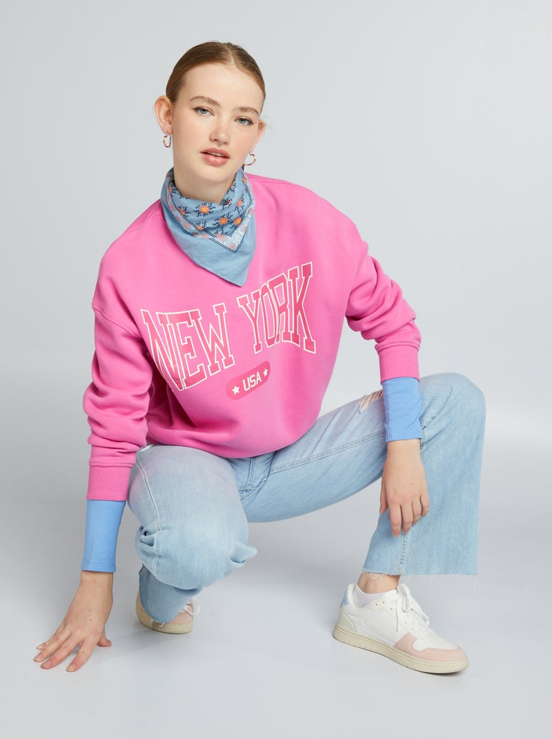 Sweatshirt em moletão estilo universidade americana ROSA - Kiabi