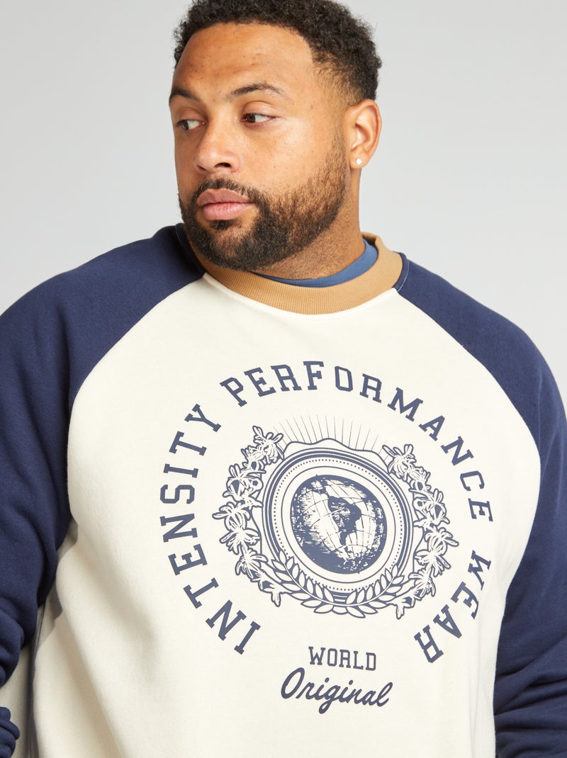 Sweatshirt em moletão estilo universitário BRANCO - Kiabi