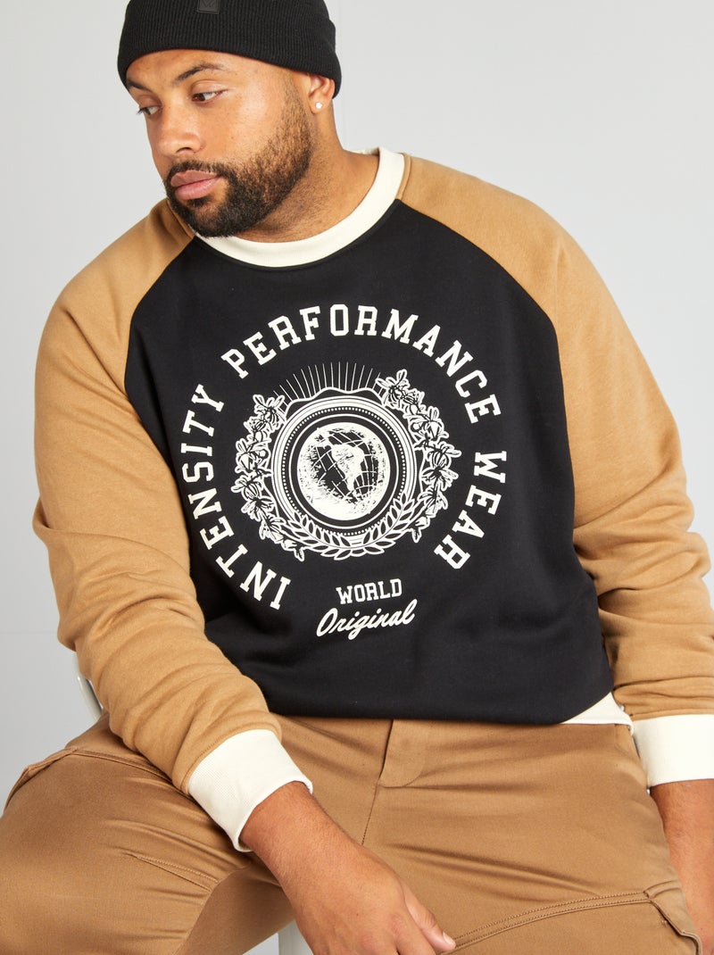 Sweatshirt em moletão estilo universitário PRETO - Kiabi