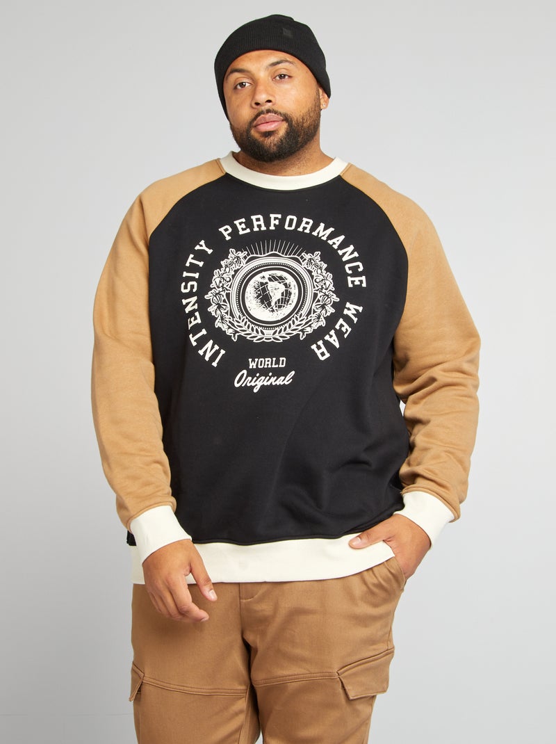 Sweatshirt em moletão estilo universitário PRETO - Kiabi