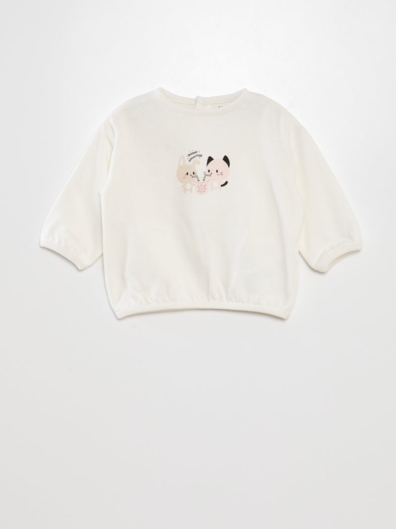 Sweatshirt em moletão fino BRANCO - Kiabi