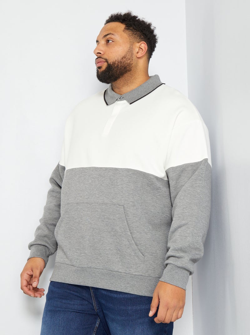 Sweatshirt em moletão formato polo BRANCO - Kiabi