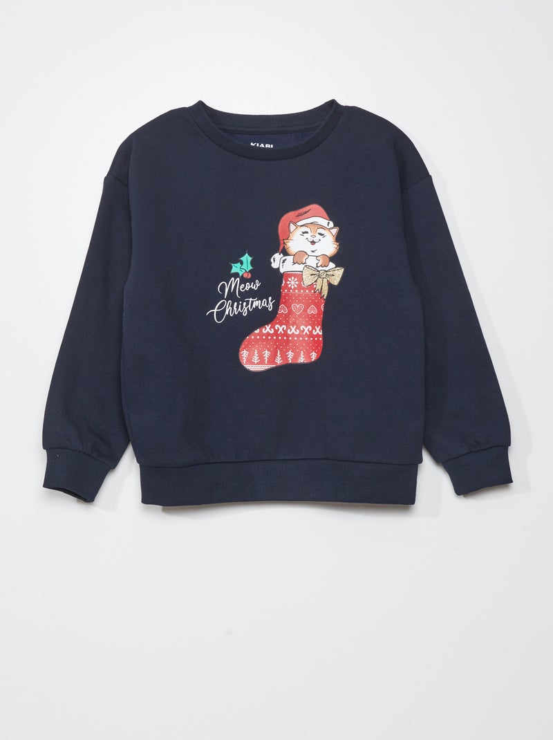 Sweatshirt em moletão 'gato' 'Natal' AZUL - Kiabi