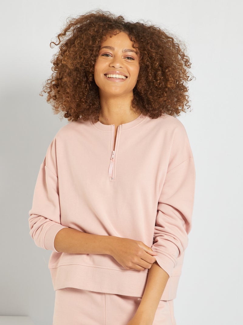 Sweatshirt em moletão gola redonda com fecho ROSA - Kiabi