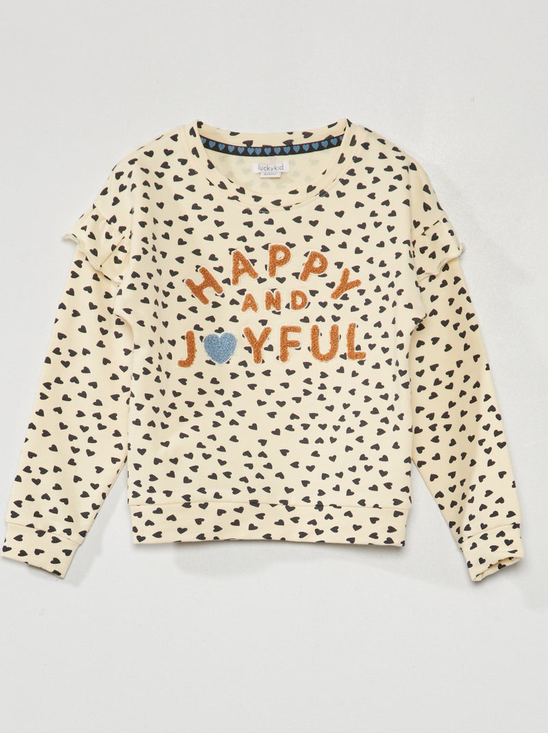 Sweatshirt em moletão 'Happy and Joyfull' BEGE - Kiabi