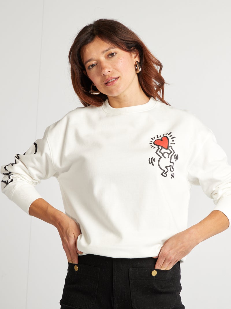 Sweatshirt em moletão 'Keith Haring' com estampado frente e verso Branco - Kiabi