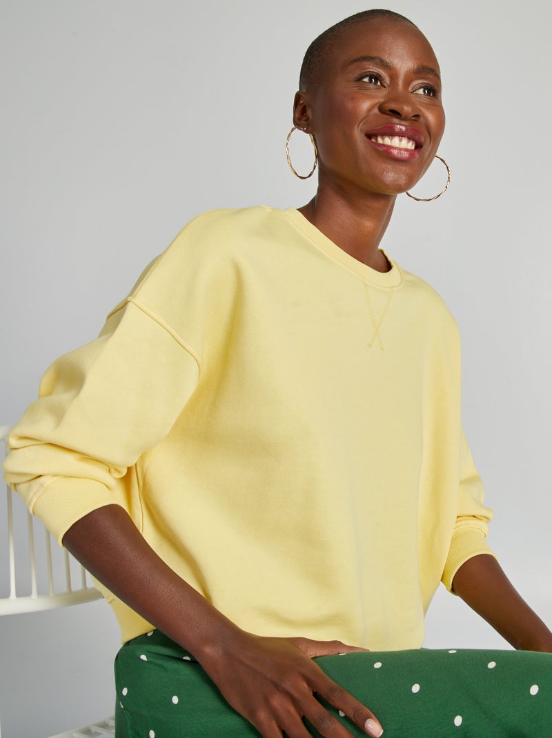 Sweatshirt em moletão lisa AMARELO - Kiabi