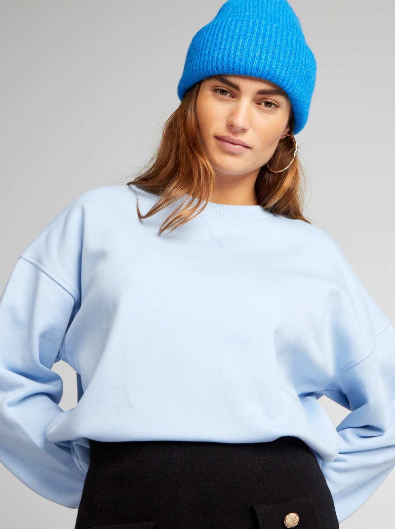 Sweatshirt em moletão lisa AZUL - Kiabi