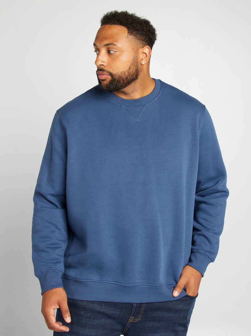 Sweatshirt em moletão lisa AZUL - Kiabi