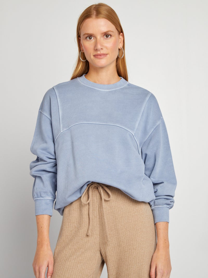 Sweatshirt em moletão lisa AZUL - Kiabi