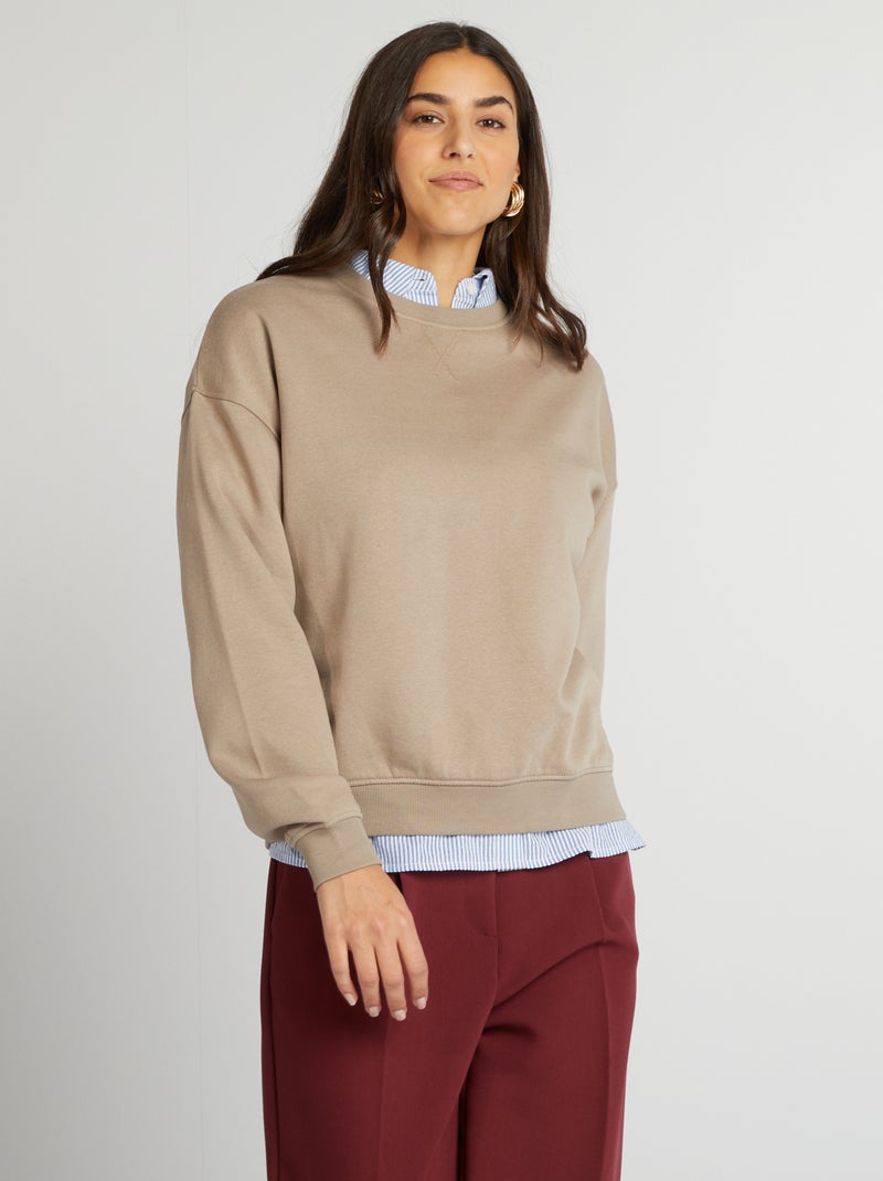 Sweatshirt em moletão lisa BEGE - Kiabi
